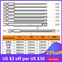 7Pcs 100mm SAE Ball End Hex Shank Allen Wrench Screwdriver Drill Bits Set S2 Steel Hex Key Driver Bits for Electric Screwdriver Drills  Drivers