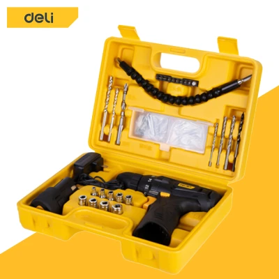 deli ชุดสว่านไฟฟ้า 21 pcs สว่านไฟฟ้า สว่านไร้สาย ปรับสปีดได้ 12V ดอกสว่าน สำหรับเจาะไม้ เหล็ก ขันน็อตสกรู พร้อมแบตเตอรี่ พร้อมดอก
