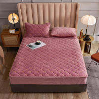 Bedding Thicken Quilted Mattress Cover Letter Embroidered Crystal Velvet Sheet Bed Cover Warm King Queen Mattress Cover