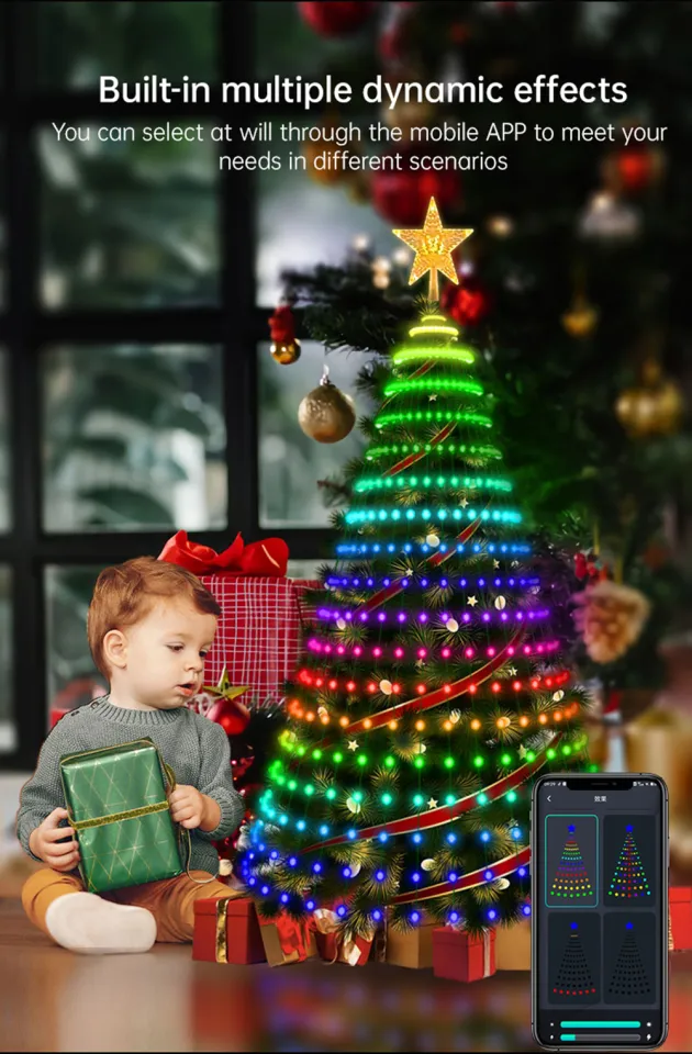 DIY Smart Christmas Tree Led Light Bluetooth APP Remote Control RGB String  Fairy Lights with Star Topper for Xmas New Year Decor