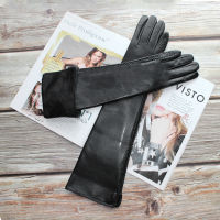 New womens long sheepskin gloves leather black fashion high-quality velvet lining winter warm gloves