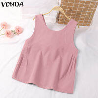 (จัดส่งฟรี)Fancystyle VONDA เสื้อกั๊กกันหนาวแบบมีสายรัดด้านหลังแขนกุดสำหรับผู้หญิงเสื้อกั๊กกันหนาวสีทึบสำหรับใส่ทำงานออฟฟิศ OL เสื้อยืดคอกลม #2