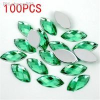 Hot Sale 100Pieces Flat Back Marquise Earth Facets light green Acrylic Horse eye Shape Rhinestone Nail art diamond decoration