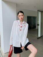 Korean Chic White Red Lips Heart Love Shirts Fashion Autumn Office Work Gothic Women Tops Ladies Femme Blouses et chemises Traf