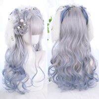 Long Pink Lolita Wigs Wave Curly Woman Hair Cute Cosplay Wig Harajuku Halloween Synthetic Blue Green Natural Hair Wig  Hair Extensions Pads