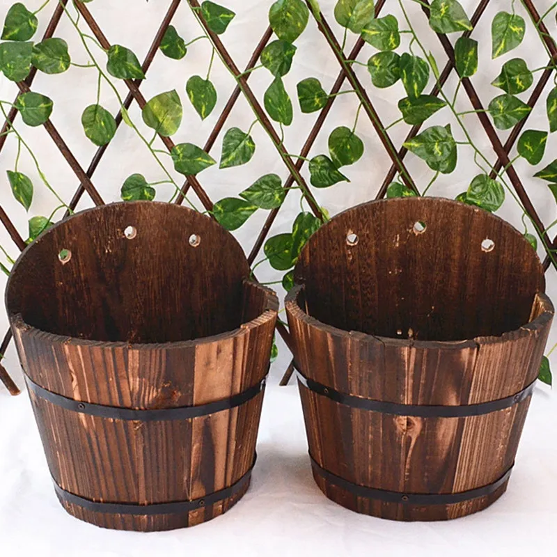 Wooden Barrel Planter Flower Pots Home Office Garden Wedding Decor |  