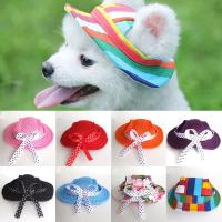 ZZOOI Round Hat Pet Hat Princess Cap Pet Dog Outdoor Accessories Sun Cap Cute Bow Breathable Flower Strip Mesh Cloth Pet Supplies