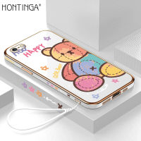 Hontinga เคสโทรศัพท์ Iphone 6 6S 7 8 Plus SE 2020 X Xr Xs Max,เคสแฟชั่นลายการ์ตูนหมีหรูหราชุบโครเมี่ยม TPU นิ่มเคสโทรศัพท์สี่เหลี่ยมเคสป้องกันกล้องเคสยางกันรอยสำหรับเด็กผู้หญิง