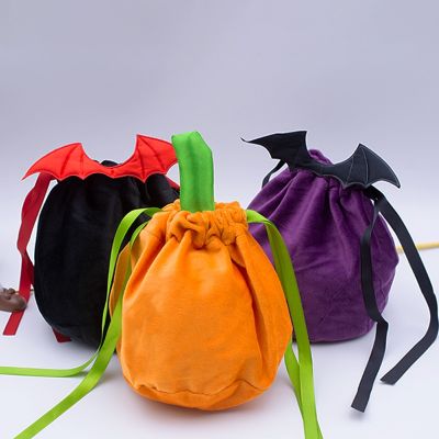 Velvet Halloween Candy Bag Red Black Bat Ears Trick or Treat Candy Packing Bags Dropshipping Gift Bags Party Decoration 2023 New Gift Wrapping  Bags