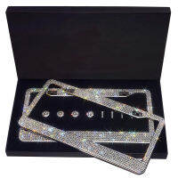 Luxury Handcrafted Bling Rhinestone Premium Crystal Car License Plate Frame 2 Pack with Gift Box For USA Canada Truck Women