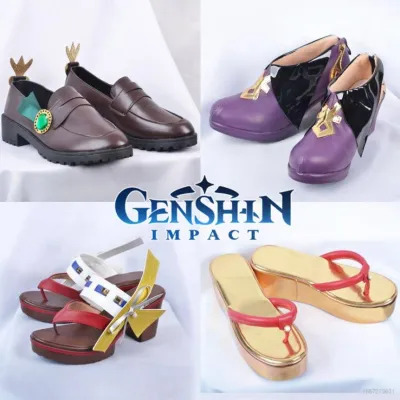 ▥✆۩ Ag Genshin Impact Shoes Venti Miko Beelzebul Keqing รองเท้าแตะหนัง คอสเพลย์อะนิเมะฮาโลวีน ไซส์ 35-43