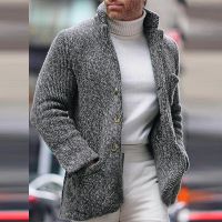 Mens Sweater Coats Winter Warm Thick Knitted Jackets Men Casual Long Sleeve Single Breasted Stand Collar Knit Sweatercoat Fall