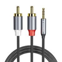 SOOMFON แจ็ค Audio3.5mm ในรถสายเคเบิล RCA 2เมตรเป็นสายตัวแยกอะแดปเตอร์เสียง Aux 2 RCA ตัวผู้สำหรับเครื่องขยายเสียงคอมพิวเตอร์ทีวีสายลำโพง