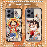 ขายดีเคสโทรศัพท์สำหรับ Redmi 12 4G 5G อะนิเมะหนึ่งชิ้น Luffy เคสนิ่มโปร่งใสรูปการ์ตูนตลกที่คลุมป้องกันเลนส์กล้อง