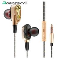 【Undine earphone】ROBOTSKY ขดลวดเคลื่อนไหวคู่,หูฟังสำหรับวิ่งควบคุมต่างหูระย้า Earphone Hifi พร้อมไมโครโฟนหูฟังเบสซุปเปอร์