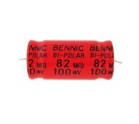 C capaciter คาปาซิเตอร์ คอนเดนเซอร์ BENNIC สีแดง เสียงแหลม ชนิดไม่มีขั้ว ค่า 82µF/100wv ใช้สำหรับเสียงแหลม tweeter (ใช้สำหรับpower ampไม่เกิน100W