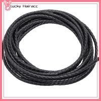 LUCKY HAIRACC 5.5 Yards สีดำสีดำ สายหนังแท้ เครื่องหนังแท้ รอบพับ สายรัด Bolo ถัก สายกำไลข้อมือ 3mm คะ สายถักเปียแถบแท้ ทำเครื่องประดับ DIY