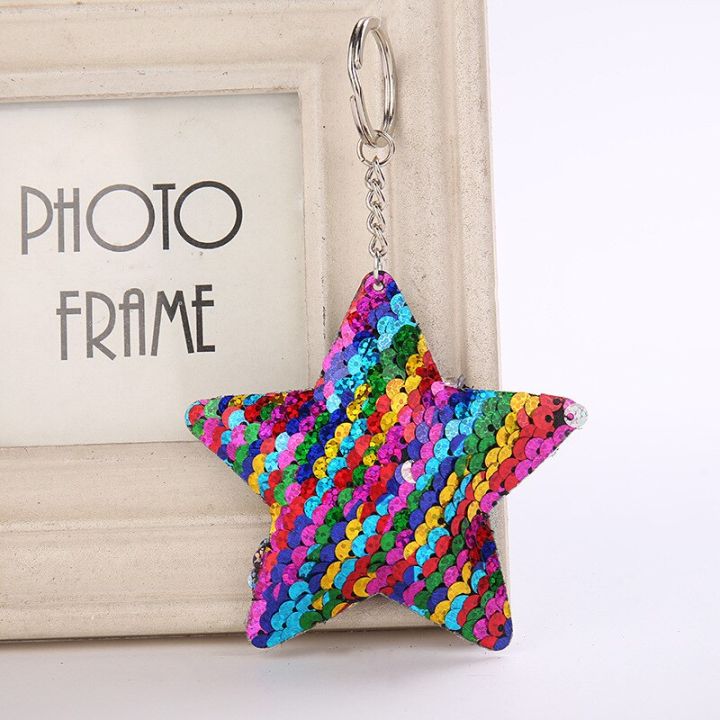 cute-star-keychain-glitter-pom-pom-sequins-keychain-gifts-for-women-car-bag-accessories-key-ring-key-chains