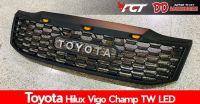 AD.กระจังหน้าแต่ง TOYOTA HILUX VIGO CHAMP แบบมีไฟ 3 จุด สีดำด้าน