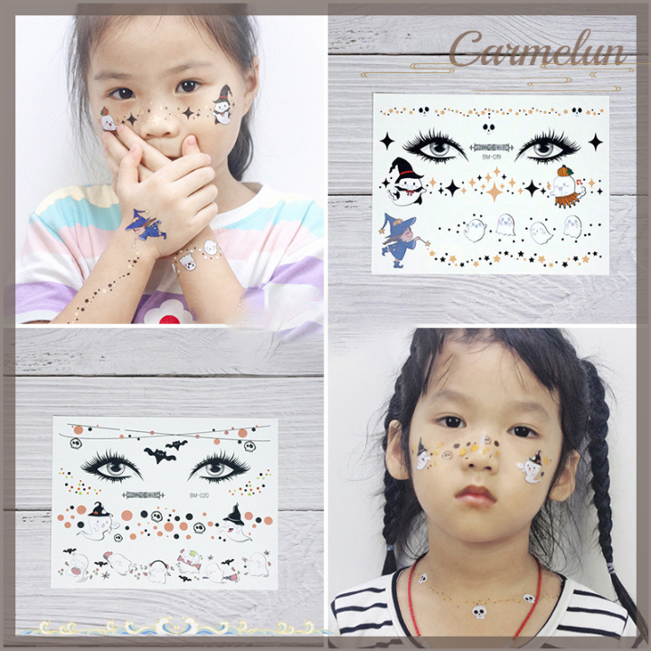 carmelun-เครื่องสำอางใบหน้าของเด็กฮาโลวีนน่ากลัวแมงมุมและตลกดีไซน์สติ๊กเกอร์รอยสักสติ๊กเกอร์รอยสักรอยสักกันน้ำชั่วคราวปลอม