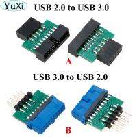 Yuxi Usb3.0 19ขา20ขาตัวเมียไปยัง Usb2.0อะแดปเตอร์ตัวผู้9ขา3.0 Usb 19ขาเป็น20pin อะแดปเตอร์แปลง9pin 2.0 Usb ด้านหน้า