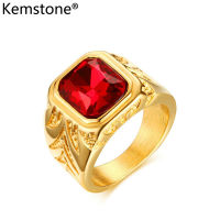 Kemstone 15.5 มิลลิเมตรสีแดง rhinestone สแตนเลสแหวนสีทองสำหรับผู้ชายเครื่องประดับของขวัญ