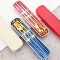 High Quality Stainless Steel Cutlery Set Portable Dinnerware Fork Spoon Chopsticks Tableware Travel Flatware With Storage Box Flatware Sets