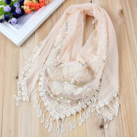 bluesea Women Embroidered Scarf Trigonometric Cape Scarves Shawl Bib Tassel Silk Scarf