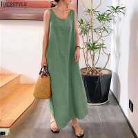 Women Sleeveless Dress Casual Cotton Summer Long Dress Solid Color Simple Fashion Pocket S-5XL Temperament Holiday Vacation