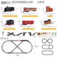 รางรถไฟสำหรับเด็กชุดของเล่นรถไฟคริสต์มาสแบบรถจักรไอน้ำของเล่นเด็กผู้ชายเกมเพื่อการศึกษาเครื่องยนต์เหล็กหล่อระบบไฟฟ้า