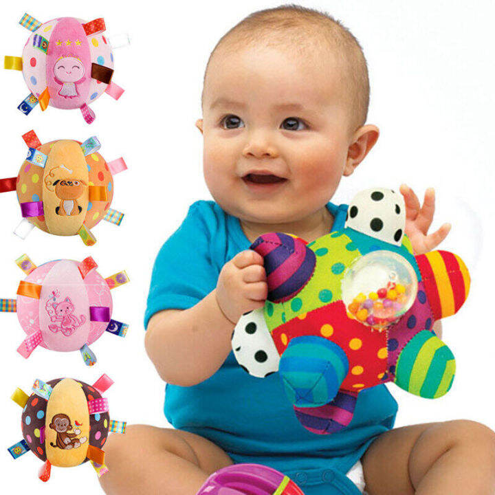 Schnappy Newborn Baby Rattle Ball Toys Colorful Plush With Sound Baby