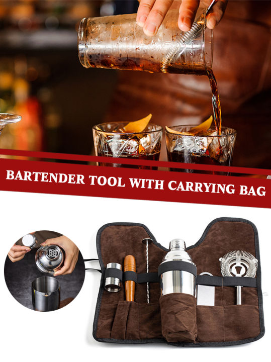 จัดส่งฟรี-บาร์แบบพกพาบาร์เทนเดอร์กระเป๋าถือผ้าใบ-bartender-kit-roll-bag-ชุดเครื่องปั่นค็อกเทลพร้อมกระเป๋าเก็บอุปกรณ์บาร์