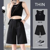 [0723]SDY Real Shot Black Suit Shorts Womens Summer Thin Wide Leg Loose Ice Silk Leisure Fifth Pants XOOW