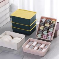 Lidded Underwear Storage Boxes Socks Divider Drawer Closet Organizer Separated Storage Case for Underwear Bras Socks Ties Briefs