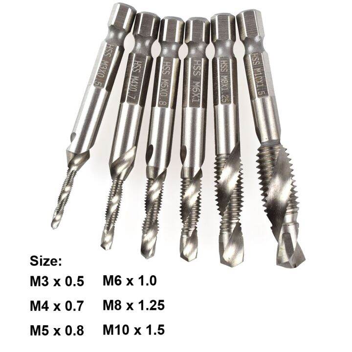 elegant-newacalox-6pcs-set-m3-m4-m5-m6-m8-m10-metric-composite-tap-drill-bit-tap-1-4-39-39-hex-hss-high-speed-steel-thread-spiral-screw