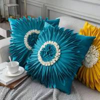 Fashion Modern Style Pink White Throw Pillows 45*45cm Velvet Stitching 3D Chrysanthemum Cushion Waist Pillow Blue Cushion Case