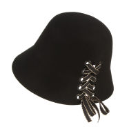 Casual Ladies Wool Fedoras Bell Hat with Straps Adjustable Basin Cap Women Church Banquet Party Elegant Black Fedora Hats H7215