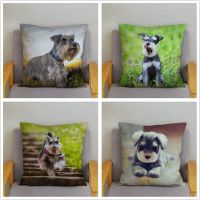 （ALL IN STOCK XZX）Schnauzer Pillow Case Decoration Pillow Case Flower Pattern Car Sofa Pillow Case 45x45cm 3D Decoration Double sided Cute Design   (Double sided printing with free customization of patterns)