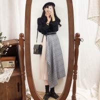 New Harajuku Long Skirt grey Plaid Skirt Women Blouse suits Girl Pleated Plaid Skirt vintage Long Skirt Sell separay