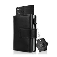 【CW】♗  Credit Card Wallet with Zip Coin Purse Men Protection Leather  Small Aluminum Holder