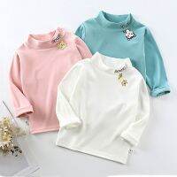 de velvet Spring/Autumn New Children Comfortable Keep Warm Long Sleeves Girls Boys Simple Printing Top High Neck T-Shirt Kids Base Shirt Cute Pullover Clothes For 0-6 Years