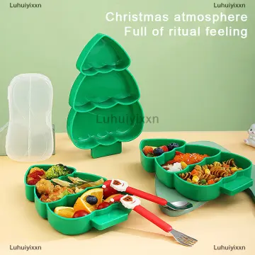 Christmas Plastic Food Trays  Green Partitioned Christmas Tree Tray