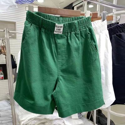 กางเกงขาสั้นเอวสูงสีเขียวสำหรับขากว้างผู้หญิงกีฬาอีลาสติกเอวผู้หญิงกางเกงผ้าฝ้ายกางเกงขาสั้นเอไลน์