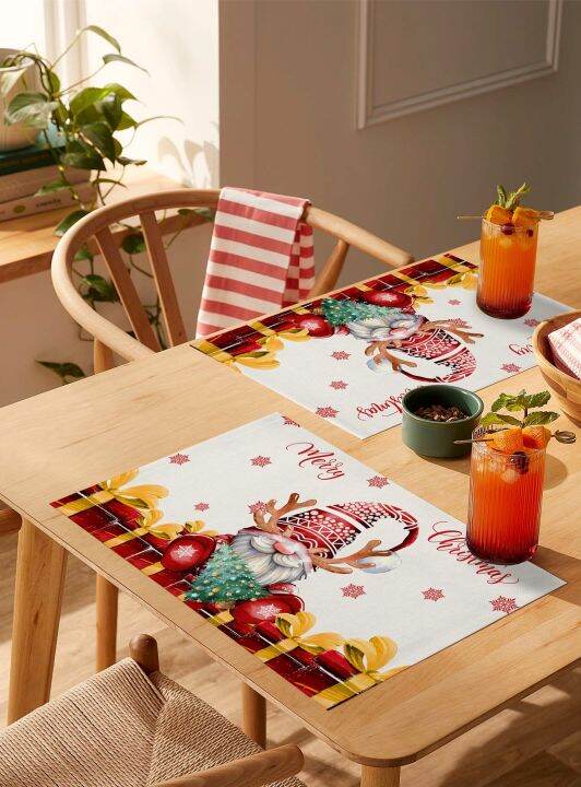 ต้นไม้ของขวัญคริสต์มาสเกล็ดหิมะแคระตกแต่งทนความร้อน-placemat-ใช้บนโต๊ะอาหาร4-6ชิ้นอุปกรณ์โต๊ะในครัวรับประทานอาหาร