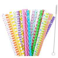 30PCS Reusable Straws BPA Free Hard Plastic Stripe Drinking Straw 9 With Brush