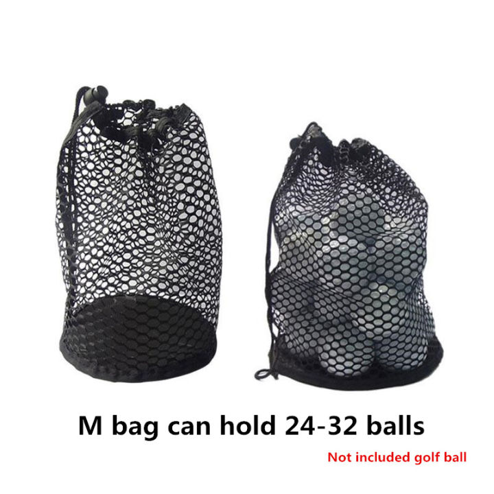 ถุงตาข่ายใส่ของสำหรับเล่นกอล์ฟทำจากไนลอนสีดำ-ถุงใส่ลูกกอล์ฟกระเป๋าใส่ลูกกอล์ฟขนาด16-32-56