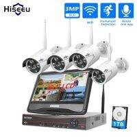 Hiseeu 3MP 8CH Wireless Camera CCTV Kit 10.1" LCD Monitor 1536P Outdoor Security Camera System WIFI NVR Kit Power Points  Switches Savers Power Points