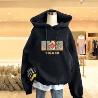 2023 new black hooded pullover sweater womens spring autumn and winter fleece jacket large size loose casual top