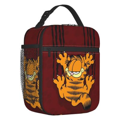✵▦﹍ Cute Garfields Cat Insulated Lunch Tote Bag for Women Comic Cartoon Resuable Cooler Thermal Food Lunch Box Kids School Children