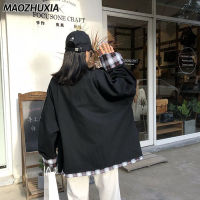 MAOZHUXIA เสื้อแจ็กเก็ตคาร์ดิแกนกันลมนักเรียนเสื้อแจ็กเกตชายลายสก๊อตสไตล์ Bf